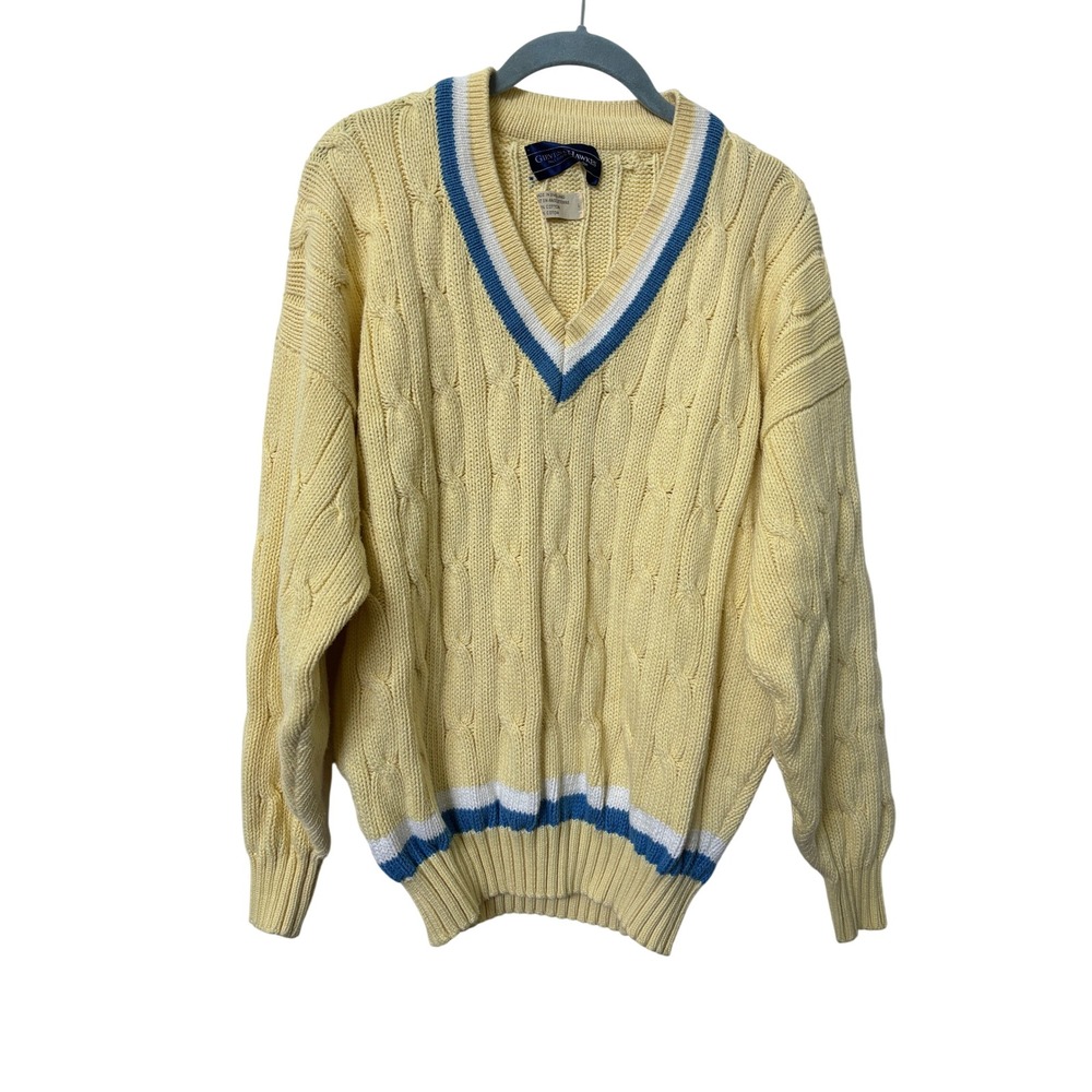 Gieves & Hawkes Savile Row England Yellow Cotton Cable Knit Tennis Sweater L